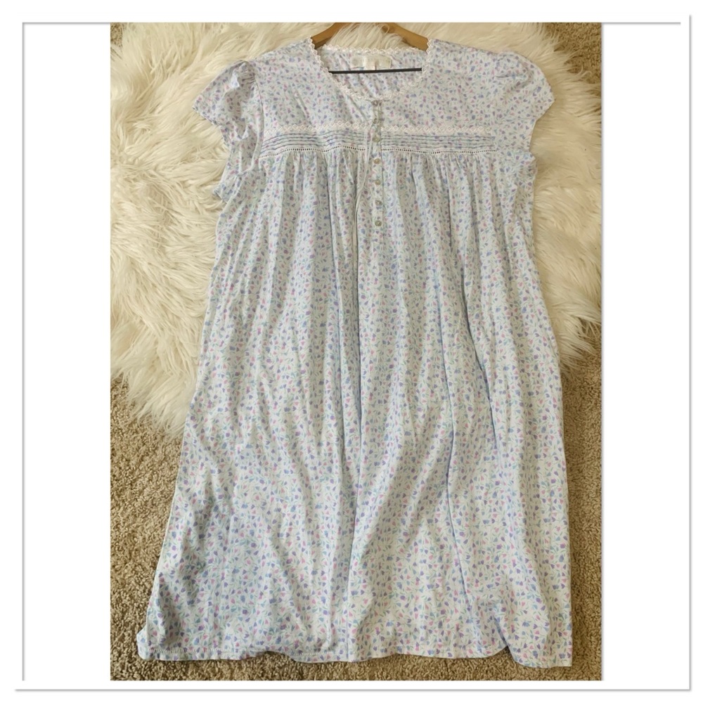 Eileen West Short Sleeve Short Floral Nightgown Blue Purple Size XL